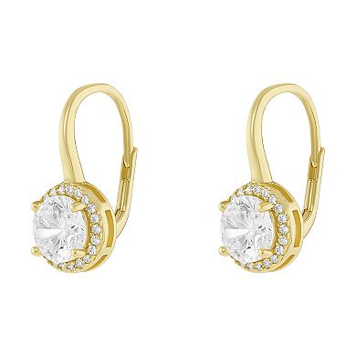 PRIMROSE Sterling Silver Round Cubic Zirconia Drop Leverback Earrings