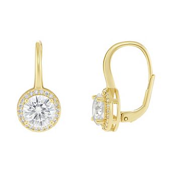 PRIMROSE Sterling Silver Round Cubic Zirconia Drop Leverback Earrings