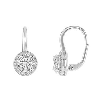 PRIMROSE Sterling Silver Round Cubic Zirconia Drop Leverback Earrings