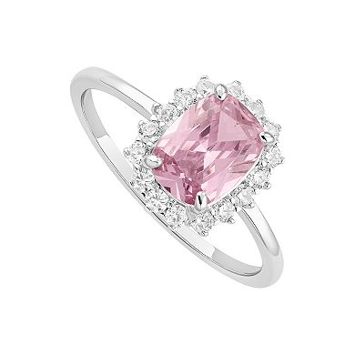 PRIMROSE Sterling Silver Clear Cubic Zirconia And Emerald Amethyst Cubic Zirconia Ring