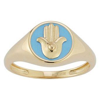 LUMINOR GOLD 14k Gold Enamel Hamsa Ring