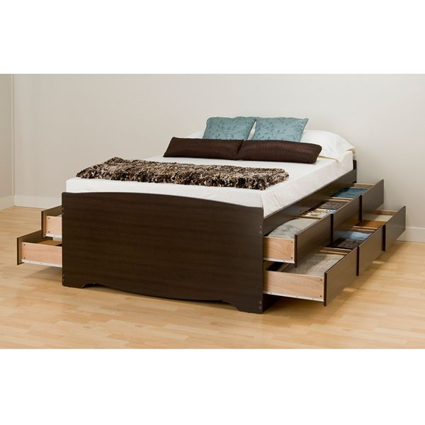 Prepac Queen 12 Drawer Platform Storage Bed, Prepac Mate S Platform Storage Bed With 6 Drawers King Espresso