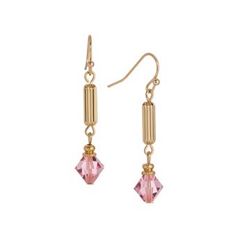 1928 14k Gold Dipped Tube Bead Crystal Wire Earrings