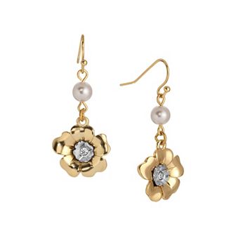 1928 Two-Tone Simulated Pearl Crystal Flower Wire Earrings