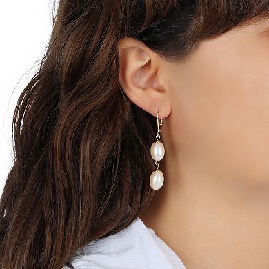 1928 Gold-Tone Double Simulated Pearl Drop Leverback Earrings