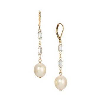 1928 Gold-Tone Crystal & Simulated Pearl Leverback Earrings