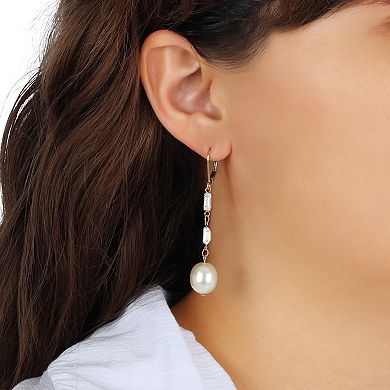 1928 Gold-Tone Crystal & Simulated Pearl Leverback Earrings