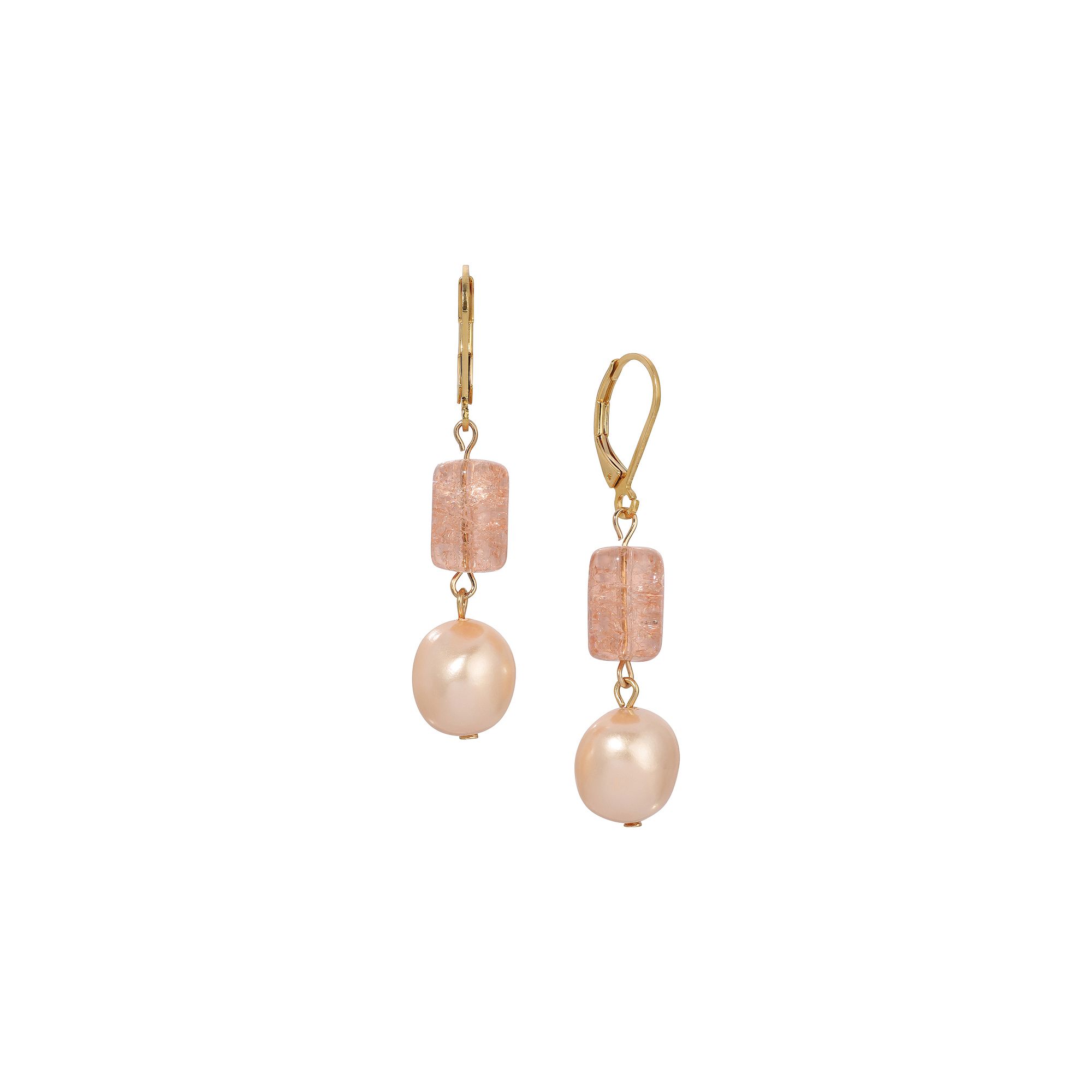 1928 Gold-Tone Peach Cracked Glass Simulated Pearl Bead Earrings, Womens, 