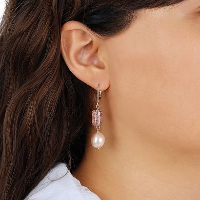 1928 Gold-Tone Peach Cracked Glass Simulated Pearl Bead Earrings