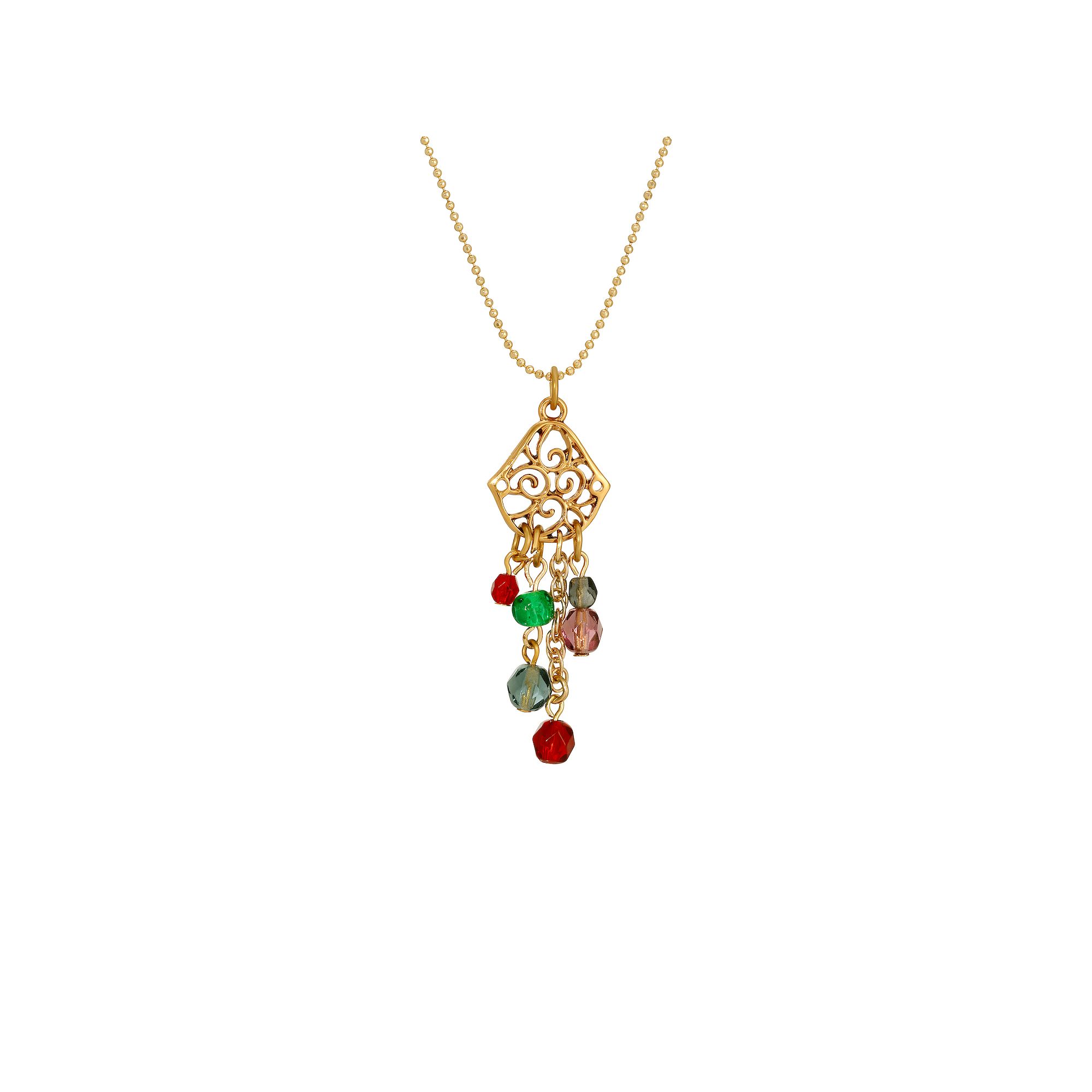 1928 Gold-Tone Filigree Adjustable Necklace with Colored Beads, Womens, Mu