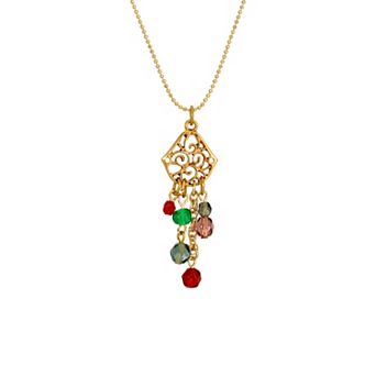 1928 Gold-Tone Filigree Adjustable Necklace with Colored Beads