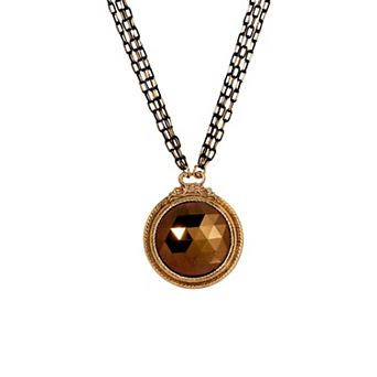 1928 Two-Tone Round Glass Topaz Adjustable Pendant Necklace