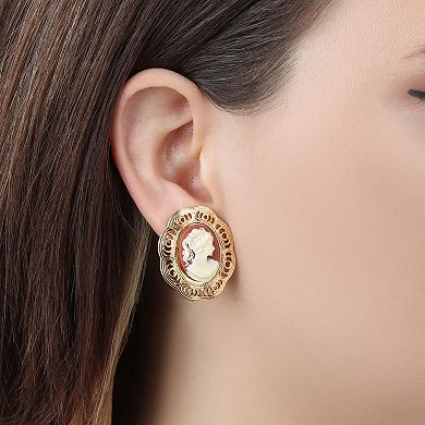 1928 14k Gold Dipped Carnelian Cameo Clip-On Earrings
