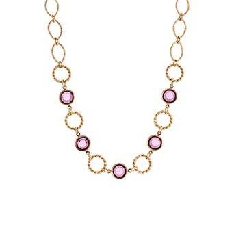 1928 Gold-Tone Purple Crystal Channel-Set Adjustable Necklace