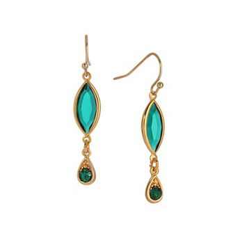 1928 Gold-Tone Green Navette Crystal Stone Wire Earrings
