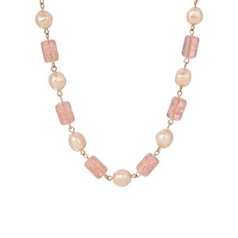 1928 Gold-Tone Peach Cracked Glass Adjustable Necklace