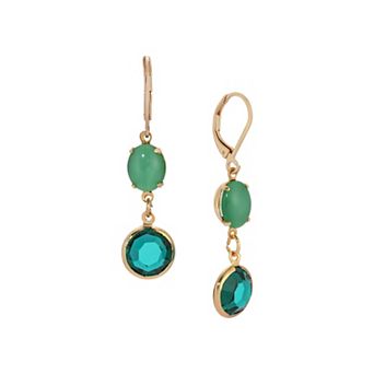 1928 Gold Tone Green Moonstone & Channel-Set Earrings