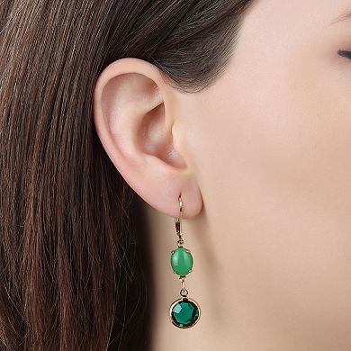 1928 Gold Tone Green Moonstone & Channel-Set Earrings