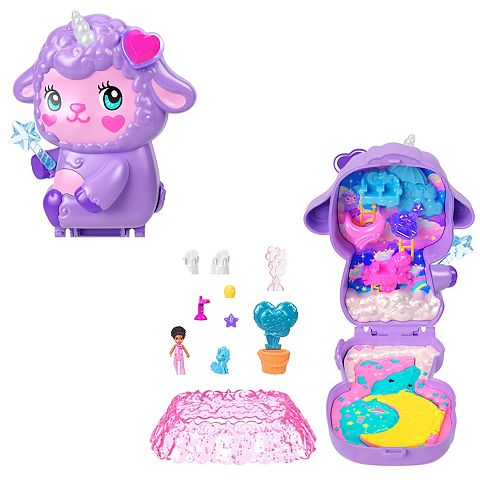 Детские куклы Polly Pocket Cozy Dreamland Lamb Compact Playset with 1 Micro Doll and Pet Unicorn