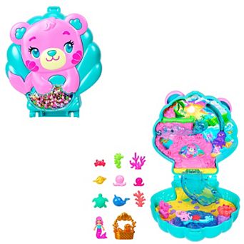 Polly Pocket Glitter Island Compact Playset with 1 Micro Mermaid Doll and Ocean Pets