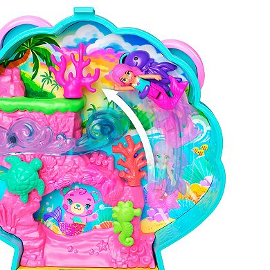 Polly Pocket Glitter Island Compact Playset with 1 Micro Mermaid Doll and Ocean Pets