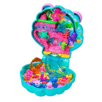 Polly Pocket Glitter Island Compact Playset with 1 Micro Mermaid Doll and Ocean Pets