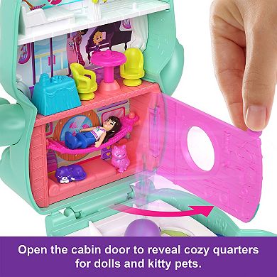 Girls Polly Pocket Set Sail Kitty Compact Playset with Micro Doll and Pet Cats Travel Toy