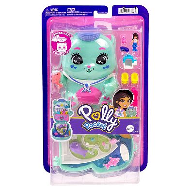 Girls Polly Pocket Set Sail Kitty Compact Playset with Micro Doll and Pet Cats Travel Toy