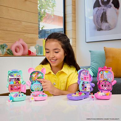 Girls Polly Pocket Set Sail Kitty Compact Playset with Micro Doll and Pet Cats Travel Toy