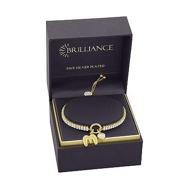 Brilliance Cubic Zirconia Heart & Polished Bubble Initial Charm Adjustable Bracelet