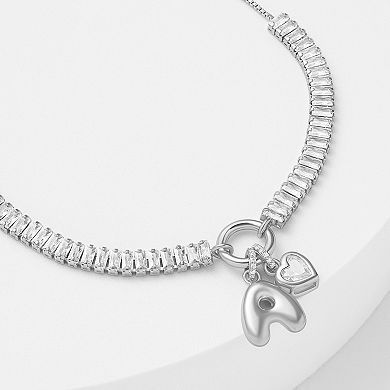 Brilliance Cubic Zirconia Heart & Polished Bubble Initial Charm Adjustable Bracelet
