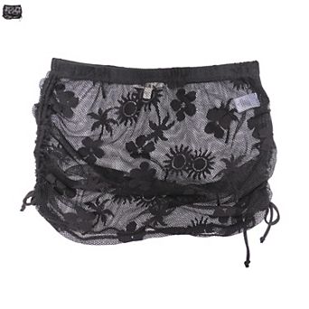 Juniors' Miken Side Cinch Mesh Lace Skirt