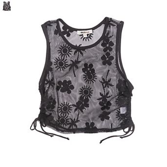 Juniors' Miken Side Cinch Mesh Lace Tank Top