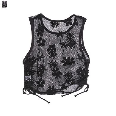 Juniors' Miken Side Cinch Mesh Lace Tank Top