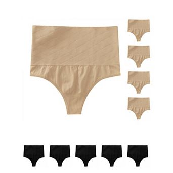 10 Packs Women's Tummy Control Thong Panties Shapewear Slimmer High Waist Non-Marking Briefs