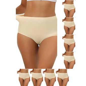 9 Packs Women's Elastic High-Waisted One-Piece Brief Breathable No Show Hipster Underwear