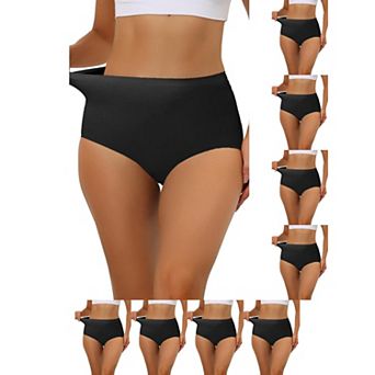 9 Packs Women's Elastic High-Waisted One-Piece Brief Breathable No Show Hipster Underwear