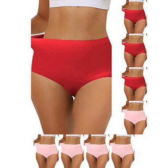 9 Packs Women's Elastic High-Waisted One-Piece Brief Breathable No Show Hipster Underwear