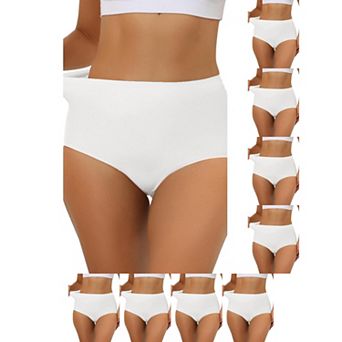 9 Packs Women's Elastic High-Waisted One-Piece Brief Breathable No Show Hipster Underwear