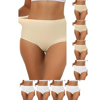 9 Packs Women's Elastic High-Waisted One-Piece Brief Breathable No Show Hipster Underwear