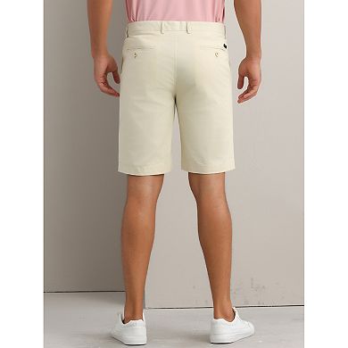 Men's Classic Button Solid Color Flat Front Zipper Formal Chino Dress Shorts
