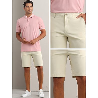 Men's Classic Button Solid Color Flat Front Zipper Formal Chino Dress Shorts