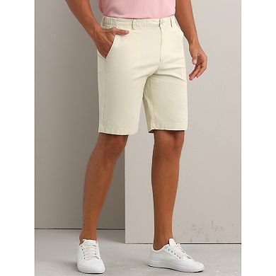 Men's Classic Button Solid Color Flat Front Zipper Formal Chino Dress Shorts