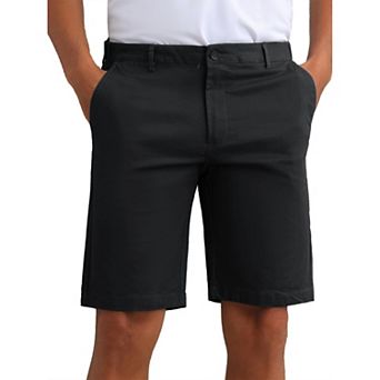 Men's Classic Button Solid Color Flat Front Zipper Formal Chino Dress Shorts