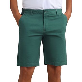 Men's Classic Button Solid Color Flat Front Zipper Formal Chino Dress Shorts