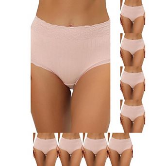 9 Packs Women's High Waist Underwear Tummy Control Comfortable Lace Trim Ribbed Panties