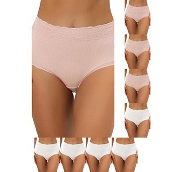 9 Packs Women's High Waist Underwear Tummy Control Comfortable Lace Trim Ribbed Panties