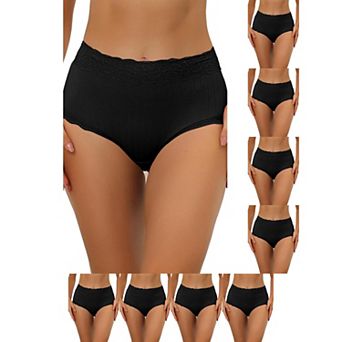 9 Packs Women's High Waist Underwear Tummy Control Comfortable Lace Trim Ribbed Panties