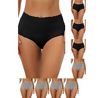 9 Packs Women's High Waist Underwear Tummy Control Comfortable Lace Trim Ribbed Panties