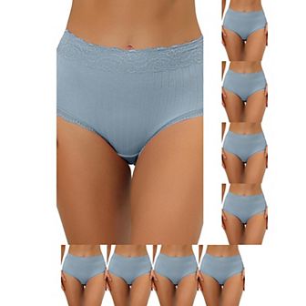 9 Packs Women's High Waist Underwear Tummy Control Comfortable Lace Trim Ribbed Panties